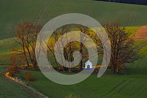 Landscape with chapel of St. Barborkas near Strazovice, Southern Moravia, Czech Republic photo