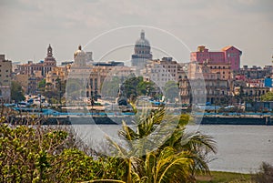 Landscape of the city and the Bay from afar. Havana. Cuba
