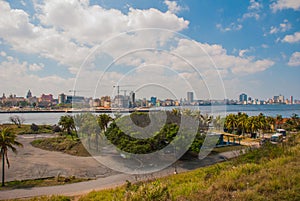 Landscape of the city and the Bay from afar. Havana. Cuba