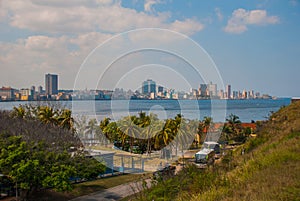 Landscape of the city and the Bay from afar. Havana. Cuba