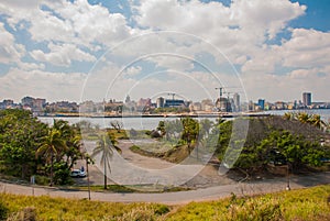 Landscape of the city and the Bay from afar. Havana. Cuba