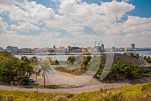 Landscape of the city and the Bay from afar. Havana. Cuba