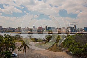 Landscape of the city and the Bay from afar. Havana. Cuba