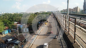 Landscape of city of railway under construction.