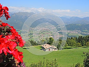 Landscape on the city of Rovetta from the mountain lodge called San Lucio photo