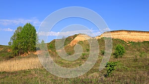 Landscape with a cliff of clay over a green field