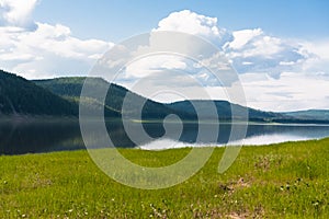 Landscape with clouds over water. Tunguska river. photo