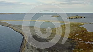 Landscape of coast on desert Novaya Zemlya aerial view.