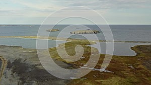 Landscape of coast on desert Novaya Zemlya aerial view.