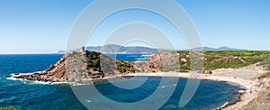 Landscape of the coast of porticciolo beach in a windy day of autumn. Alghero, the island of Sardinia