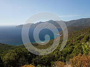 Landscape from the coast road with the wonderful bay of Girolata