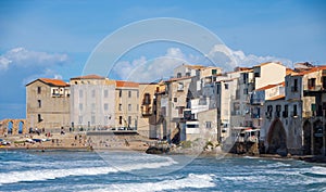 Landscape of coastline and town of Cefalu