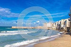 Landscape of coastline and town of Cefalu