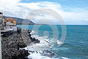 Landscape of coastline and town of Cefalu