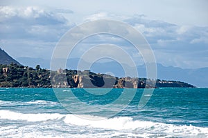 Landscape of coastline and town of Cefalu , Sicily