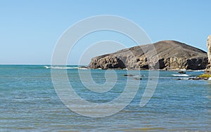 Landscape of the Colombian Caribbean coast in Guajira with sea and desert