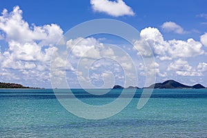 Landscape colorful blue sky with beautiful cloud and scintillation sea and island in asia