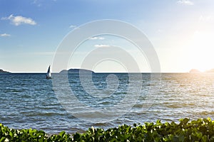 Landscape colorful blue sky with beautiful cloud and scintillation sea and island in asia