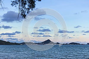 Landscape colorful blue sky with beautiful cloud and scintillation sea and island in asia