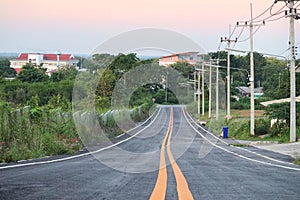 Landscape concrete road blank space straight way nature two sides tree background sky rural thailand evening sunset spring