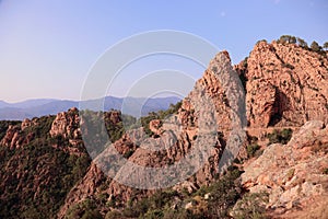 landscape of Corsica island called the Calanques near the town o