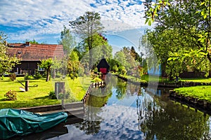 Landscape with cottages in the Spreewald area, Germany