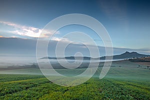 Landscape covered with fog in Central Bohemian Uplands, Czech Republic