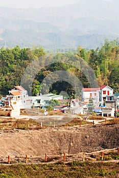 Landscape of the crater of A 1 hill at Dien Bien Phu, Vietnam