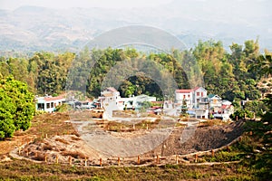 Landscape of the crater of A 1 hill at Dien Bien Phu, Vietnam