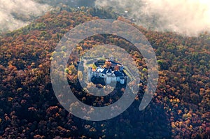 Landscape Czech Central Highlands and Milesovka peak, aerial photo photo