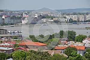 Landscape with the Danube and the city of Tulcea, Romania.