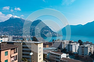 Landscape of day Lugano city in Tessin