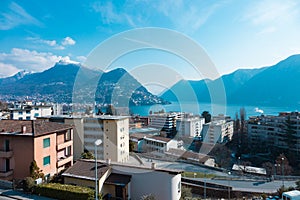 Landscape of day Lugano city in Tessin