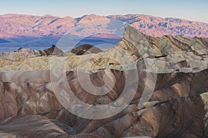 Landscape of Death Valley National Park at Zabriskie Point in the morning. Picturesque of a desert. Erosional landscape