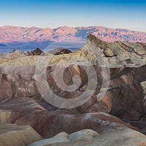 Landscape of Death Valley National Park at Zabriskie Point in the morning. Picturesque of a desert. Erosional landscape