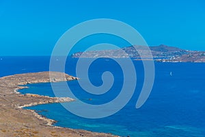 Landscape of Delos island with Mykonos in background, Greece