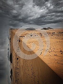 Landscape of desert inception on a cloudy day
