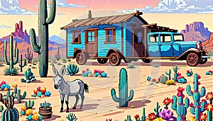 Landscape design cactus wanderer motor home travel trip