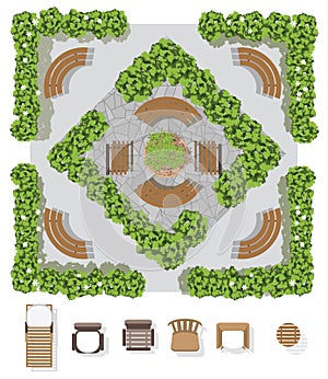 Landscape design composition with top view gardening