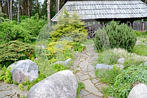 Landscape design with a footpath on the seasonal dacha