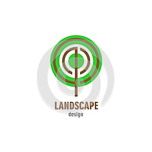 Landscape design logo. Round stylized tree symbol.