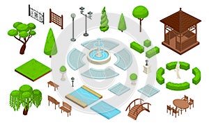 Landscape Design Park Isometric Constructor Icon Set
