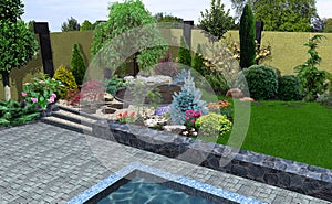 Landscape design plant groupings, 3D render