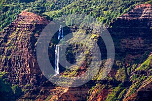 Landscape detail of Waipoo waterfall in Waimea canyon, Kauai