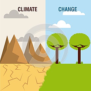 Landscape divided green scene and desert mountain climate change