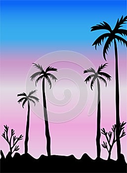Landscape drawing of palm trees on the beach
