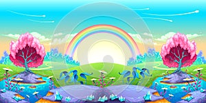 Landscape of dreams with rainbow