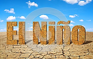 Landscape with dry cracked soil and El NiÃ±o text. photo
