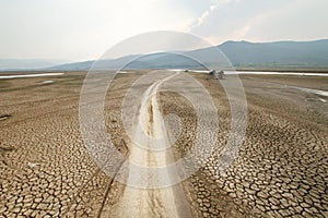 Landscape of dry land climate change and Drought concept.