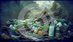 Landscape with ecological disaster. Polluted earth, illustration